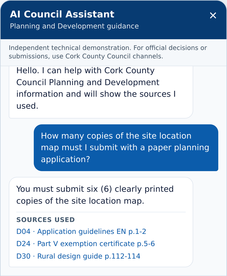 Real AIFA document assistant answer showing its source pages