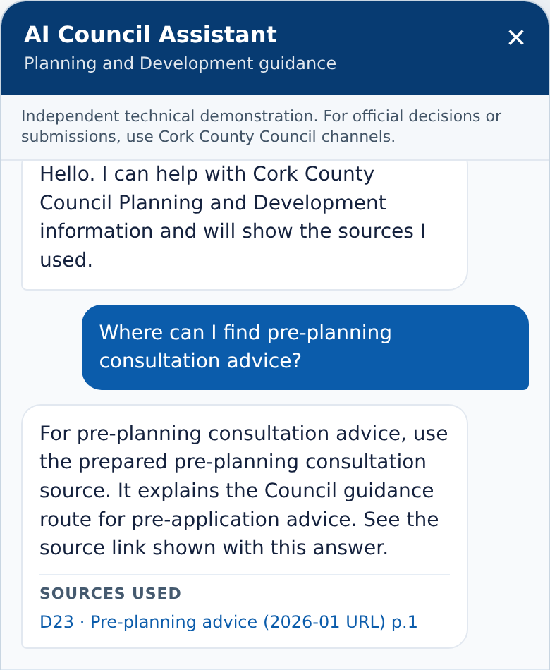 Document assistant answer pointing to pre-planning consultation guidance
